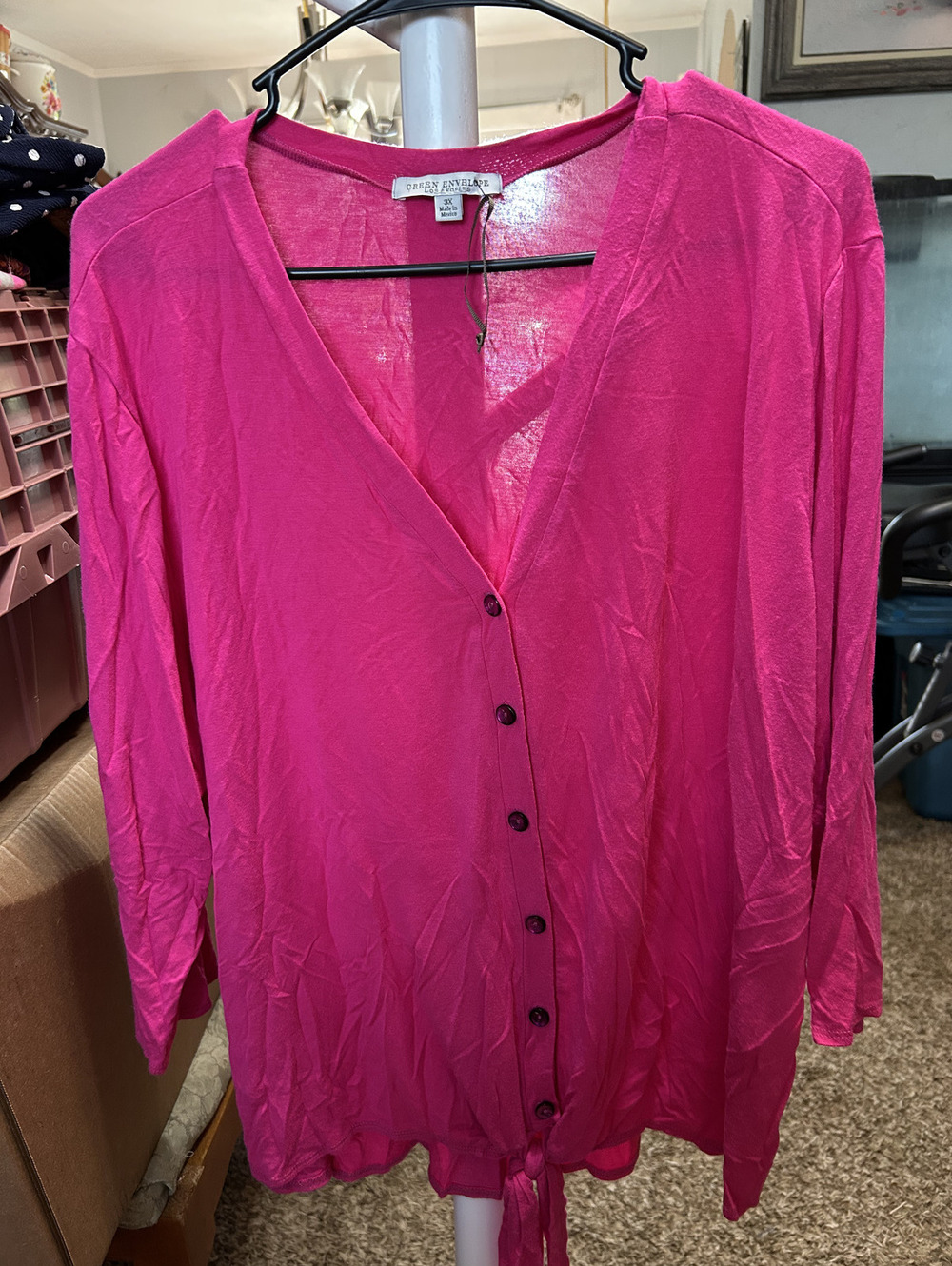 Green Envelope Los Angeles Pink 3X Button-Front Cardigan